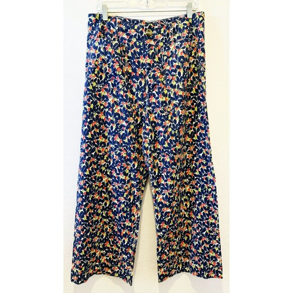 MAEVE Anthropologie Olive Leaves Colette Crop Wide Leg Pants sz. 31 Fit sz. M - Picture 2 of 11